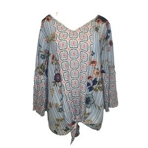 Anthropologie Olive Hill Women’s BLUE PINK Floral Blouse Top Sz M